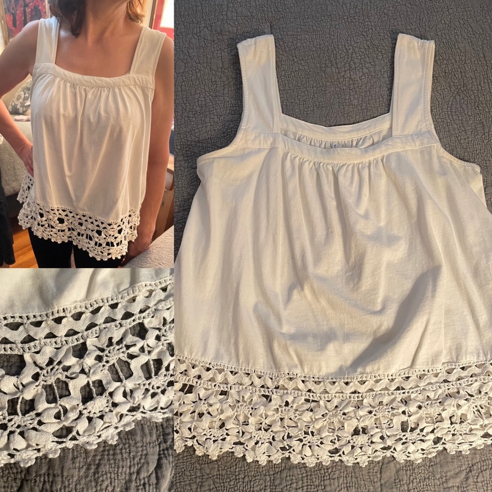 NEW Anthropologie White Cotton & Lace Relaxed Fit Top